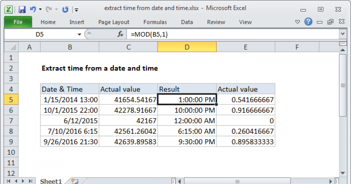 Extract Time From Excel Cell